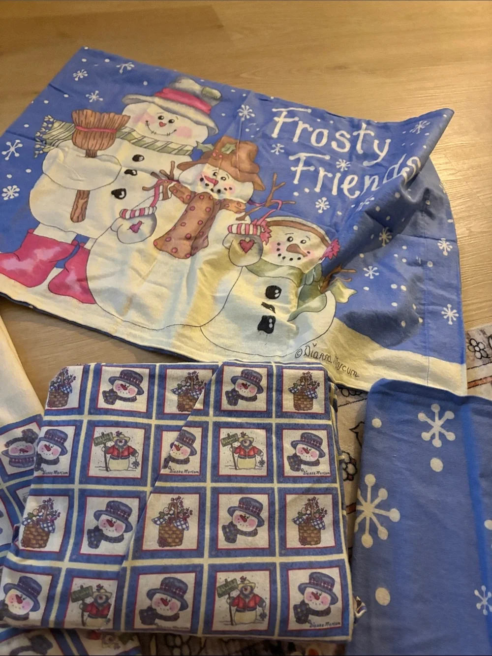 🍾 vintage Dianna Marcum “ FROSTY FRIENDS “ flannel sheet set QUEEN NEW